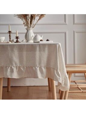 Linen Ruffle Tablecloth. 60'' square. Washable. NEW